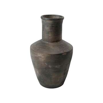 Handcrafted Gray Long Neck Pottery Vase - 15 Inch Rustic Charm