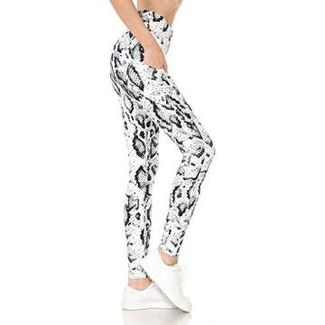 Leggings Depot Women's Athletic Leggings Pocket Yoga Pants, Full Length-P525, White Python, M