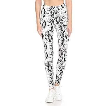 Leggings Depot Women's Athletic Leggings Pocket Yoga Pants, Full Length-P525, White Python, M