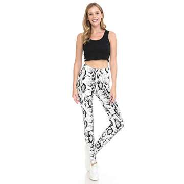 Leggings Depot Women's Athletic Leggings Pocket Yoga Pants, Full Length-P525, White Python, M