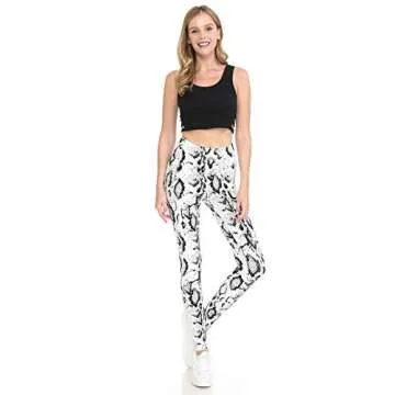 Leggings Depot Women's Athletic Leggings Pocket Yoga Pants, Full Length-P525, White Python, M