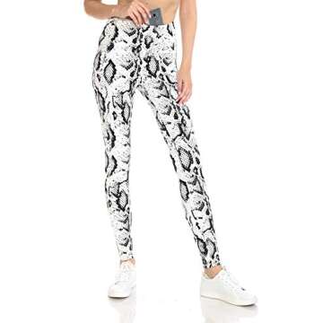 Leggings Depot Women's Athletic Leggings Pocket Yoga Pants, Full Length-P525, White Python, M