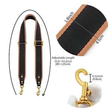 GOXTECH Purse Strap Replacement Crossbody Handbag Stripe Wide Adjustable (Black -Bag Strap)