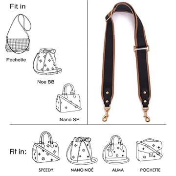 GOXTECH Purse Strap Replacement Crossbody Handbag Stripe Wide Adjustable (Black -Bag Strap)