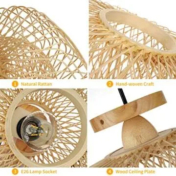 FRIDEKO HOME Woven Rattan Flush Mount Light Fixture - Boho Light Fixtures Ceiling Bedroom Ceiling Lights Flush Mount Ceiling Light for Living Room Hallway Kitchen Entryway Farmhouse
