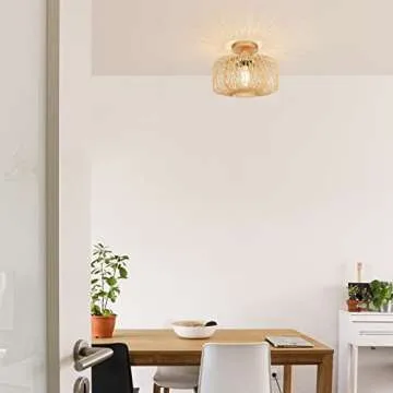 FRIDEKO HOME Woven Rattan Flush Mount Light Fixture - Boho Light Fixtures Ceiling Bedroom Ceiling Lights Flush Mount Ceiling Light for Living Room Hallway Kitchen Entryway Farmhouse
