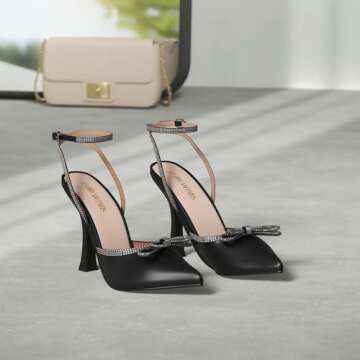 DREAM PAIRS Women's High Heels Destiny Closed Toe Strappy Heels Sexy Rhinestone Ankle Strap Pumps We...