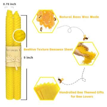 Lacaser Natural Beeswax Taper Candles Bulk Set of 14pcs, Smokeless&Unscented&Dripless Long Candlesticks 9",4~5 Hours Burning Time Each,White