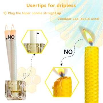 Lacaser Natural Beeswax Taper Candles Bulk Set of 14pcs, Smokeless&Unscented&Dripless Long Candlesticks 9",4~5 Hours Burning Time Each,White