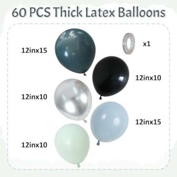 HILAVO Dusty Blue and Black Balloons 60pcs 12 Inch Race Car Slate Light Pale Blue Green Black Metall...
