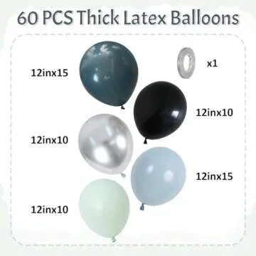 HILAVO Dusty Blue and Black Balloons 60pcs 12 Inch Race Car Slate Light Pale Blue Green Black Metall...