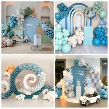 HILAVO Dusty Blue and Black Balloons 60pcs 12 Inch Race Car Slate Light Pale Blue Green Black Metallic Silver Latex Helium Balloon for Boys Race Car Fast Birthday Safari Baby Shower Party Decorations