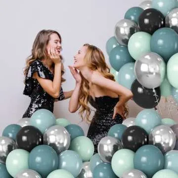 HILAVO Dusty Blue and Black Balloons 60pcs 12 Inch Race Car Slate Light Pale Blue Green Black Metallic Silver Latex Helium Balloon for Boys Race Car Fast Birthday Safari Baby Shower Party Decorations