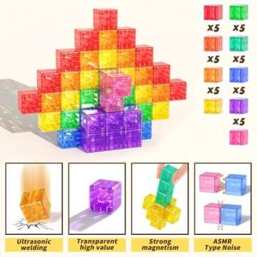 Apluses 45PCS Magnetic Blocks - Transparent Magnetic Cubes, Toddler Boy Toys, Magnetic Building Blocks, Sensory Autism Toys for Kids Ages 3+, Preschool Magnet Toys for 3-5 Year Old Boys and Girls