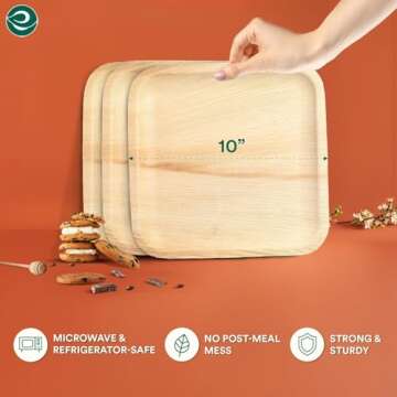 ECO SOUL Compostable 10 Inch Palm Leaf Square Plates (50 Count) Like Bamboo Plates | Biodegradable | Eco-Friendly, Microwave & Oven Safe