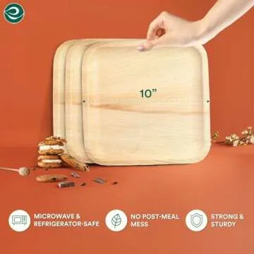 ECO SOUL Compostable 10 Inch Palm Leaf Square Plates (50 Count) Like Bamboo Plates | Biodegradable | Eco-Friendly, Microwave & Oven Safe