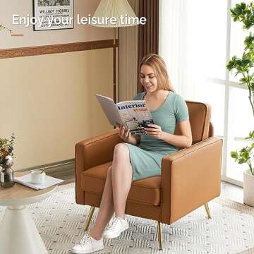 Stylish VINGLI PU Leather Accent Chair with Golden Legs for Modern Living Rooms