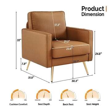 VINGLI Modern PU Leather Accent Chair for Living Room