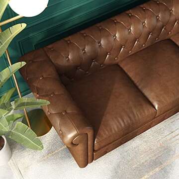 MGH Chesterfield Sofas, 83" PU Couch,Tufted 3 Seats Living Furniture, Mid-Century Sofa Couch Daybed for Living Room and Bedroom (Brown-2)