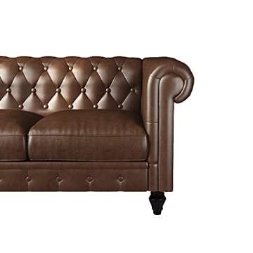 MGH Chesterfield Sofas, 83" PU Couch,Tufted 3 Seats Living Furniture, Mid-Century Sofa Couch Daybed for Living Room and Bedroom (Brown-2)