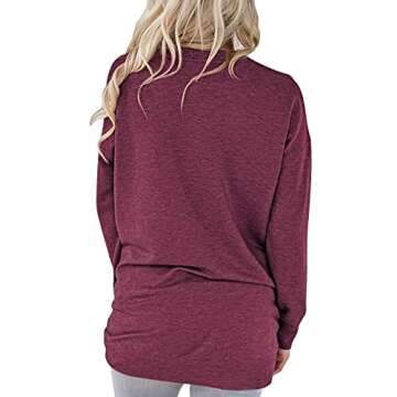 PLOKNRD Loose Fit Shirts for Women Pockte T Shirt Casual Tunic Tops Burgundy Wine Red L
