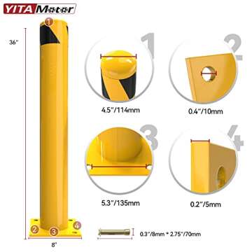 YITAMOTOR Safety Bollard Post, Steel Bollards, Parking Bollard for Warehouse, Yellow
