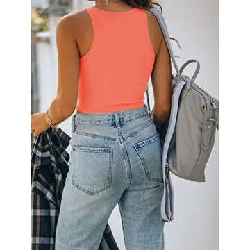 REORIA Women's Sexy Sleeveless High Neck Racerback Cropped Tank Tops Cute Teen Girls Halter Neck Crop Tops Vest Neon Pink Small