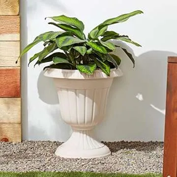 Arcadia Classic Traditional Plastic Urn Planter - 10" x 12" Beige