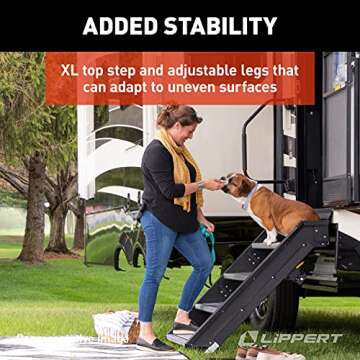 Lippert Solid Step 26" Quad Manual RV Step Assembly, 8" Rise, Aluminum and Steel, Anti-Slip Steps, Adjustable Legs, No Bounce, Travel Trailers, 5th Wheels, Campers - 791574
