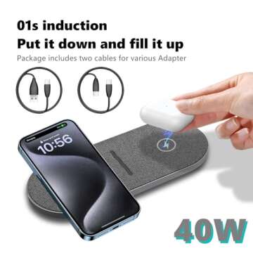 40W Wireless Charging Pad, Dual 20W Fast Wireless Charging Mat for iPhone 16 15 14 13 12 11/Pro/Pro ...