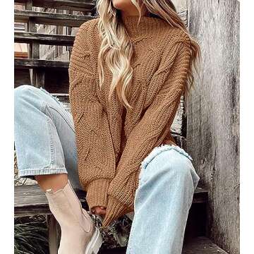PRETTYGARDEN Women's Fall Oversized Pullover Sweaters Casual Crewneck Long Sleeve Chunky Cable Knit Blouse Top (Khaki,Large)