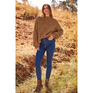 PRETTYGARDEN Women's Fall Oversized Pullover Sweaters Casual Crewneck Long Sleeve Chunky Cable Knit Blouse Top (Khaki,Large)