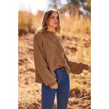 PRETTYGARDEN Women's Fall Oversized Pullover Sweaters Casual Crewneck Long Sleeve Chunky Cable Knit Blouse Top (Khaki,Large)