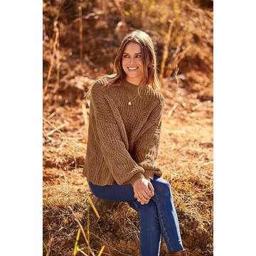 PRETTYGARDEN Women's Fall Oversized Pullover Sweaters Casual Crewneck Long Sleeve Chunky Cable Knit Blouse Top (Khaki,Large)