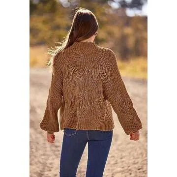 PRETTYGARDEN Women's Fall Oversized Pullover Sweaters Casual Crewneck Long Sleeve Chunky Cable Knit Blouse Top (Khaki,Large)