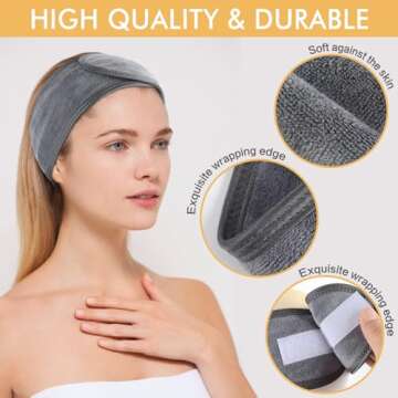 SINLAND Spa Headband for Women 3 Counts Ultra Soft Adjustable Makeup Hair Band with Magic Tape, Terr...