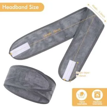 SINLAND Spa Headband for Women 3 Counts Ultra Soft Adjustable Makeup Hair Band with Magic Tape, Terry Cloth Stretch Head Wrap for Face Washing, Bath, Shower, Facial Mask, Yoga