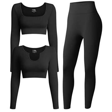 Stylish OQQ Women's 3 Piece Yoga Set in Black