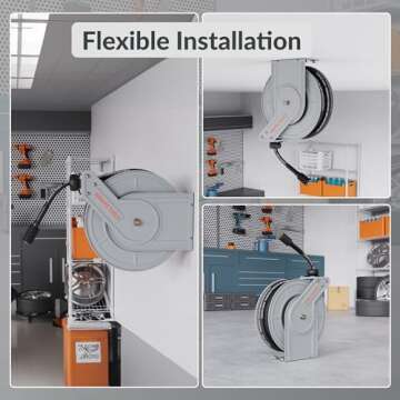 Giraffe Tools Pressure Washer Hose Reel, 1/4" x 60 ft Retractable Pressure Washer Reel, Heavy Duty Power Washer Reel, Any Length Lock, Auto Rewind, Wall Mounted, 4000 PSI, 2 * M22-15mm Connectors