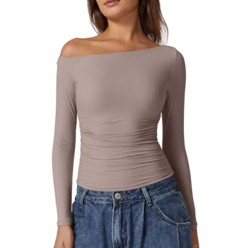 Elevate Your Style with QINSEN Off Shoulder Long Sleeve Top - Rose Taupe