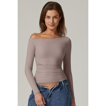 Stylish QINSEN Off Shoulder Long Sleeve Top for Women
