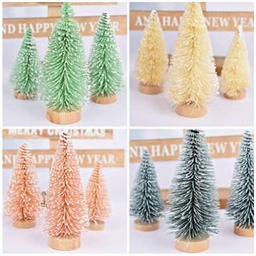 Lvydec 30 Pack Artificial Mini Christmas Trees Decoration Clearance, Colorful Mini Pine Tree with Wood Base Bottle Brush Trees for Christmas Decor