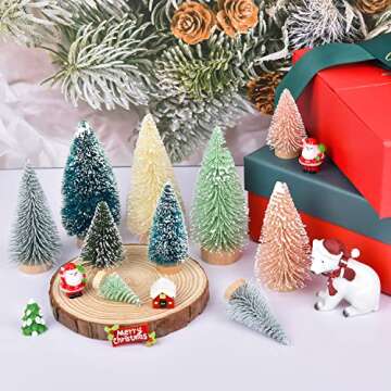 Lvydec 30 Pack Artificial Mini Christmas Trees Decoration Clearance, Colorful Mini Pine Tree with Wood Base Bottle Brush Trees for Christmas Decor