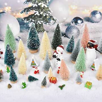 Lvydec 30 Pack Artificial Mini Christmas Trees Decoration Clearance, Colorful Mini Pine Tree with Wood Base Bottle Brush Trees for Christmas Decor