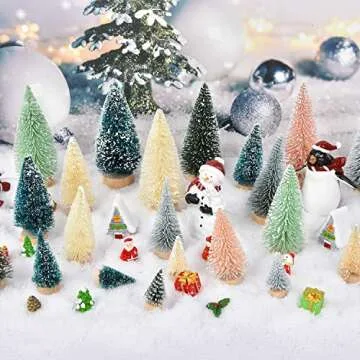 Lvydec 30 Pack Artificial Mini Christmas Trees Decoration Clearance, Colorful Mini Pine Tree with Wood Base Bottle Brush Trees for Christmas Decor