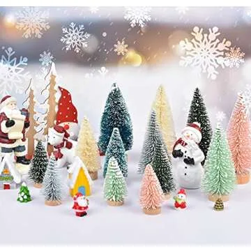 Lvydec 30 Pack Artificial Mini Christmas Trees Decoration Clearance, Colorful Mini Pine Tree with Wood Base Bottle Brush Trees for Christmas Decor