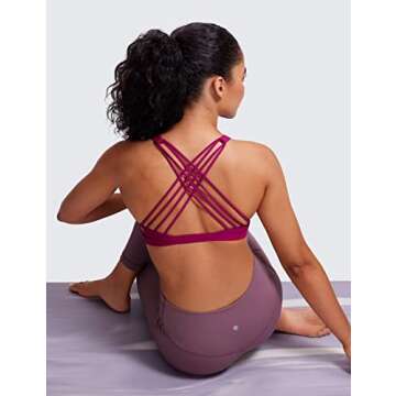 CRZ YOGA Strappy Sports Bras for Women - Criss Cross Back Wireless Padded Yoga Workout Cami Top Magenta Purple Medium