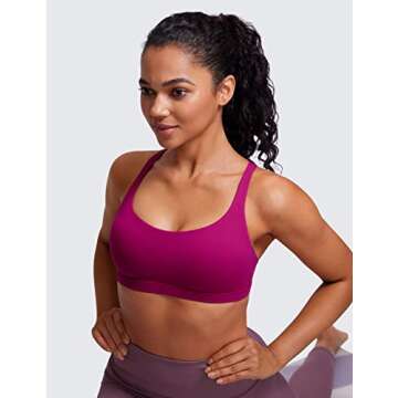 CRZ YOGA Strappy Sports Bras for Women - Criss Cross Back Wireless Padded Yoga Workout Cami Top Magenta Purple Medium