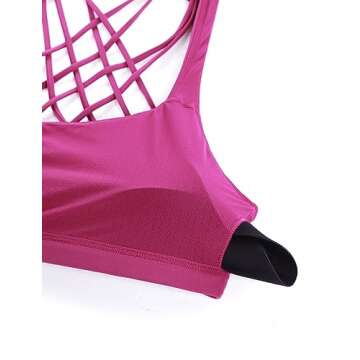 CRZ YOGA Strappy Sports Bras for Women - Criss Cross Back Wireless Padded Yoga Workout Cami Top Magenta Purple Medium