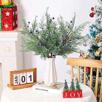 ANLIONYE 6pcs Large Artificial Pine Branches with Berry Christmas Tree Picks Spray Greenery Pine Needles Branch for DIY Wreath Christmas Tree Decoration（vase not Included）